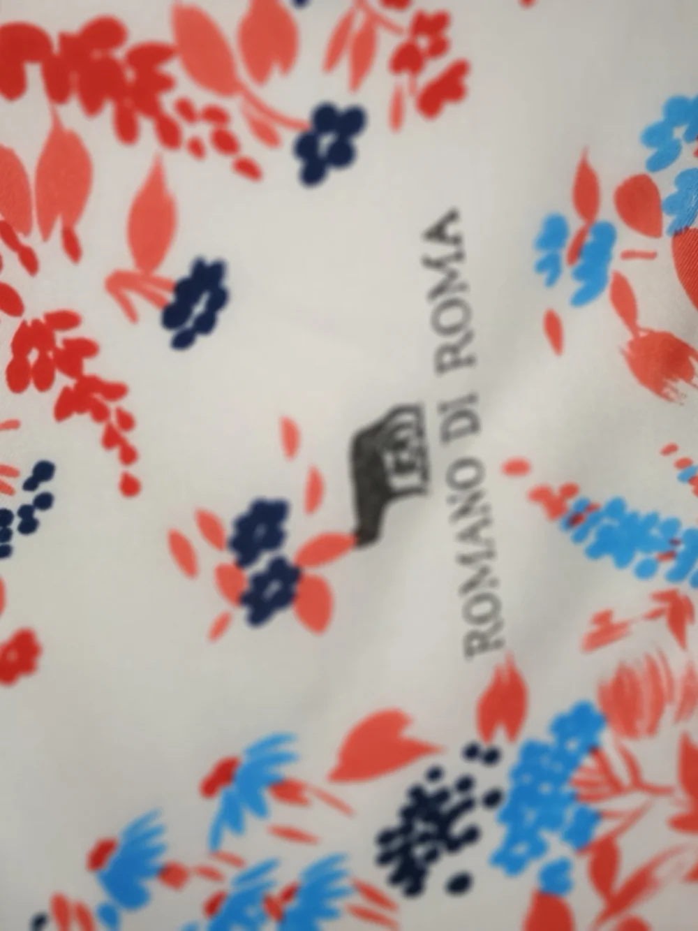Romano Di Roma Italy Silk Floral Coral and White Scarf 30x30 New